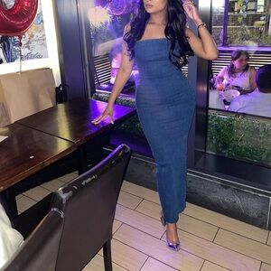 ZARA STRAPLESS DENIM MAXI DRESS